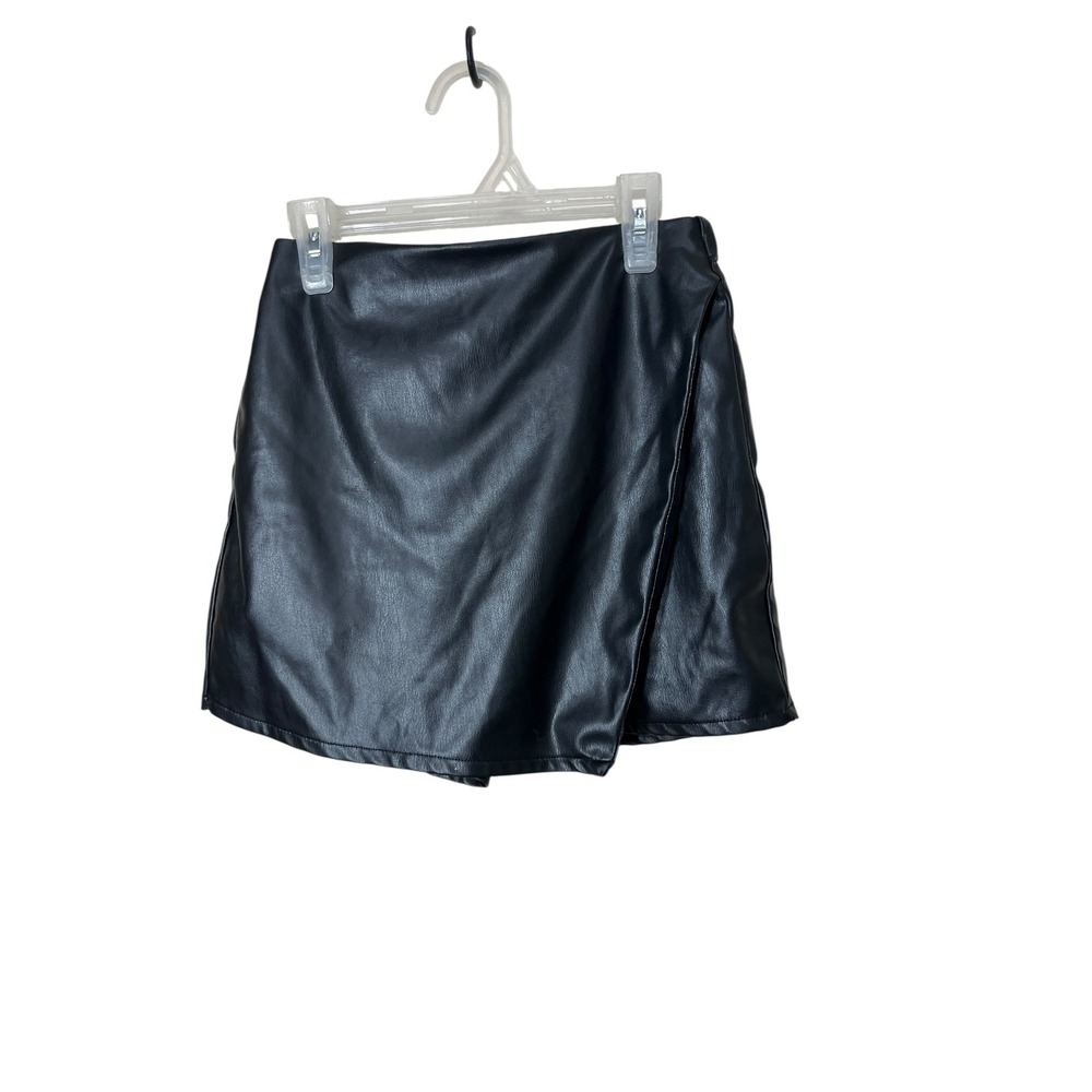 Zara Kids Black Faux Leather Skirt Skort Elastic Waist Girls Size 11-12